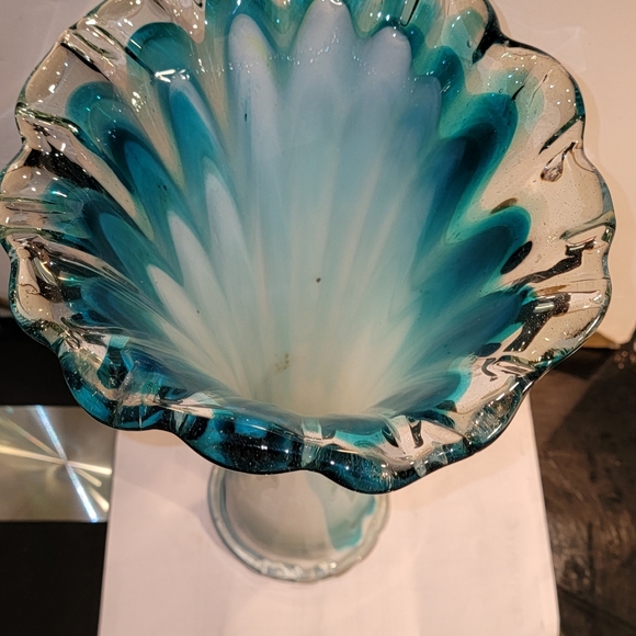 Beautiful Vintage Aqua Blue Glass French Mid-Century Vase 15" Tall - Picture 7 of 9